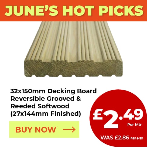 32x150mm Decking Board Reversible Grooved & Reeded Softwood (27x144mm Finished) Special Offer Price