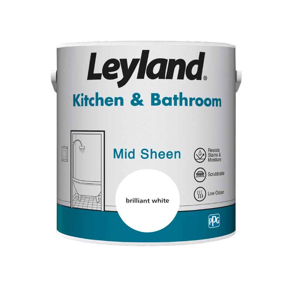 Leyland Kitchen & Bathroom Paint Mid Sheen Brilliant White 2.5ltr
