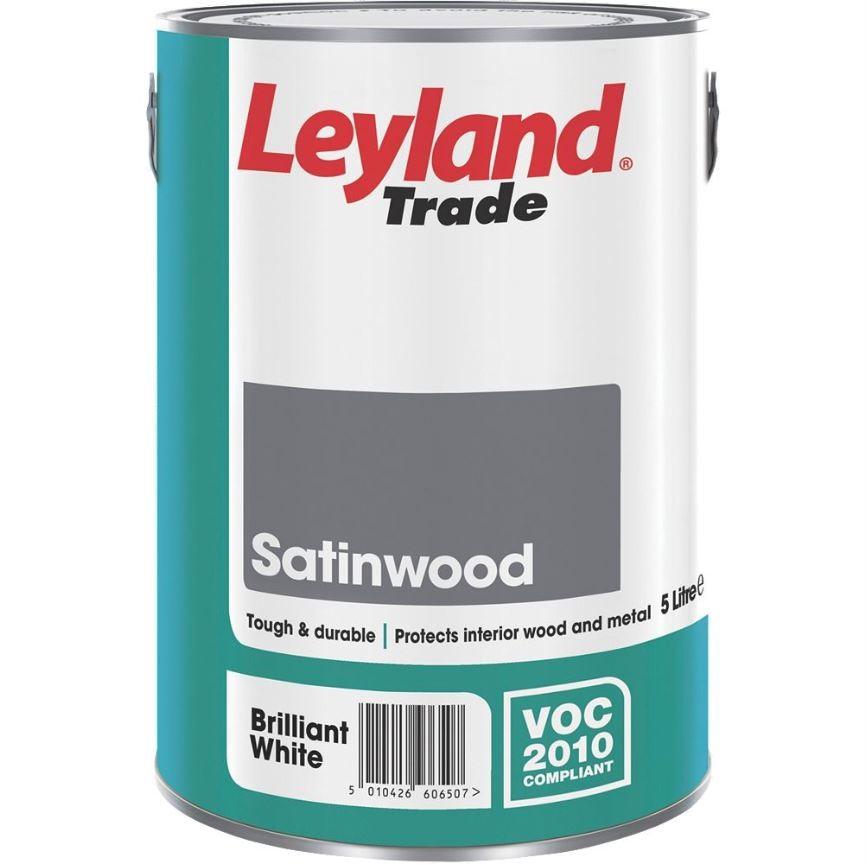 Leyland Trade Satinwood Paint Brilliant White 5ltr