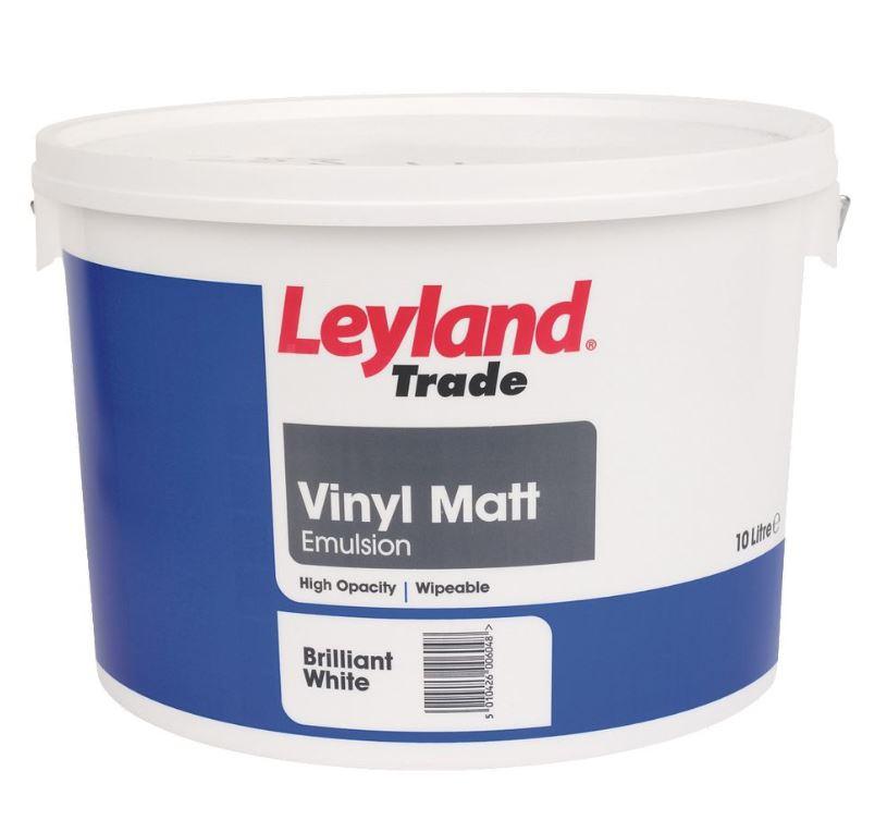 Leyland Trade Vinyl Matt Paint Brilliant White 10ltr