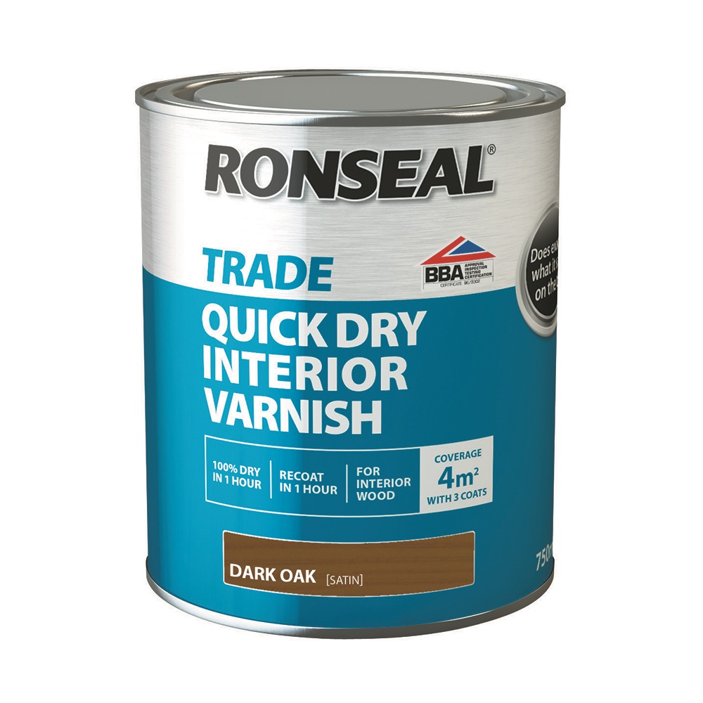 Ronseal Trade Quick Dry Interior Varnish Satin Dark Oak 750ml