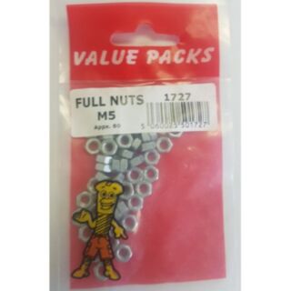 Fastpak Value Pack Hex Nuts Fully Threaded Zinc M5 50pk