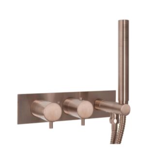 JTP Vos Thermostatic Concealed Dual Control Dual Outlet Shower Valve Handset Brushed Bronze