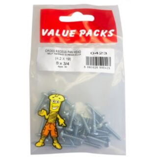 Fastpak Value Pack Self Tapping Screws Pan Head BZP 4.2x19mm (No.8 x ¾) 30pk