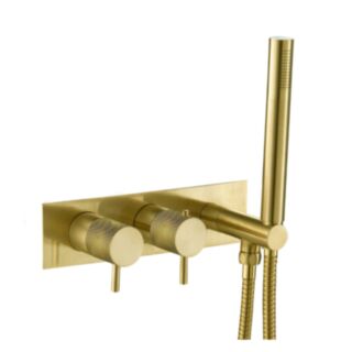 JTP Vos Designer Thermostatic Concealed Dual Outlet Shower Valve With Handset Brushed Brass