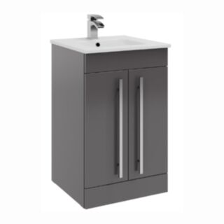 Kartell K-Vit Purity Floor Standing Two Door Vanity Unit Gloss Storm Grey 390x500x855mm