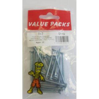 Fastpak Value Pack Twinthread Woodscrews Countersunk Zinc 4.0x50mm (No.8 x 2) 20pk
