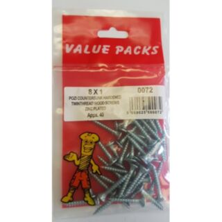 Fastpak Value Pack Twinthread Woodscrews Countersunk Zinc 4.0x25mm (No.8 x 1) 40pk