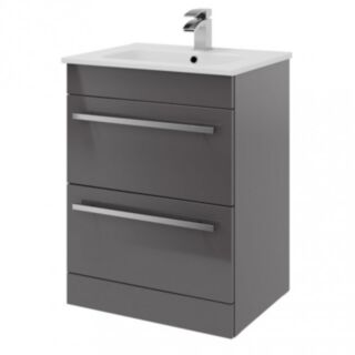 Kartell K-Vit Purity Floor Standing Two Drawer Vanity Unit Gloss Storm Grey 450x600x855mm