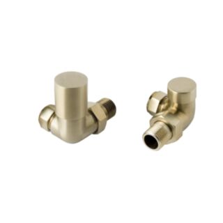 JTP Vos Corner Radiator Valves Brushed Brass Pair ½