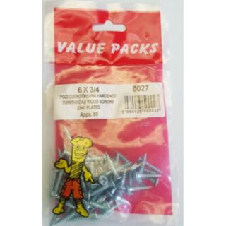 Fastpak Value Pack Twinthread Woodscrews Countersunk Zinc 3.5x20mm (No.6 x ¾) 60pk