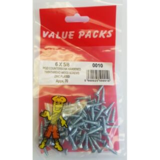 Fastpak Value Pack Twinthread Woodscrews Countersunk Zinc 3.5x16mm (No.6 x ⅝) 70pk