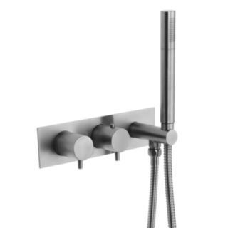 JTP Vos Designer Thermostatic Concealed Dual Outlet Shower Valve With Handset Brushed Black