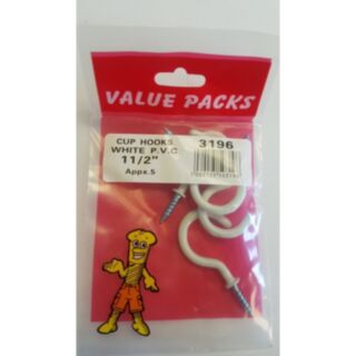 Fastpak Value Pack Cup Hook White PVC Coated 40mm 5pk 
