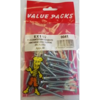 Fastpak Value Pack Twinthread Woodscrews Countersunk Zinc 3.5x40mm (No.6 x 1½) 40pk