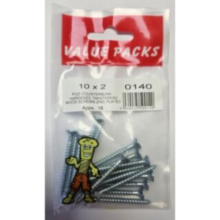 Fastpak Value Pack Twinthread Woodscrews Countersunk Zinc 5.0x50mm (No.10 x 2) 16pk