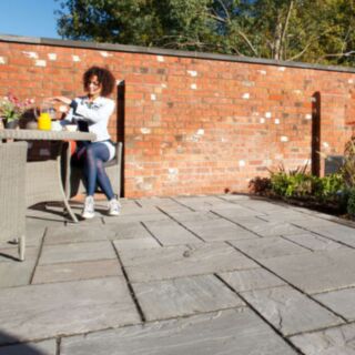 Marshalls Indian Sandstone Riven Paving Slab Grey Muti 18x610x610mm 0.37m²