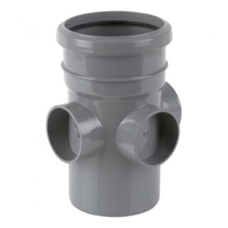 Push Fit Soil 3 Way Bossed Pipe Single Socket PVCu Grey 110mm