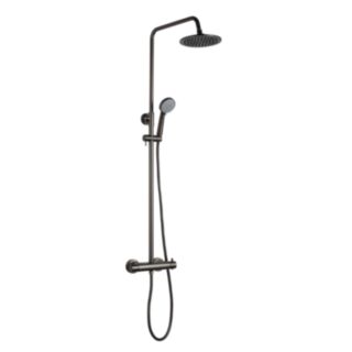 JTP Vos Thermostatic Bar Shower Valve With Dual Outlet, Adjustable Riser Brushed Black