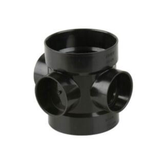 Solvent Weld Soil 3 Way Bossed Pipe Double Socket Short PVCu Black 110mm