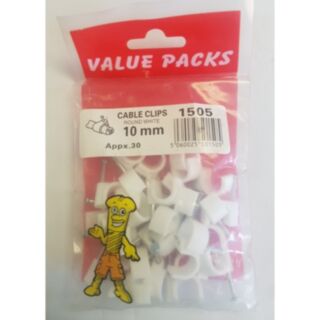 Fastpak Value Pack Cable Clip Round White 10.0mm 25pk