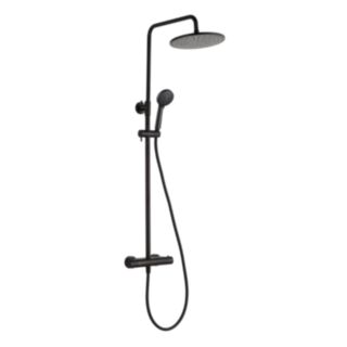 JTP Vos Thermostatic Bar Shower Valve With Dual Outlet, Adjustable Riser Rail Matt Black