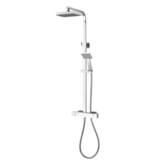 AQUALISA Cool Touch Thermostatic Square Bar Shower Valve With Adjustable Riser Rail Set & Fixed Head Chrome