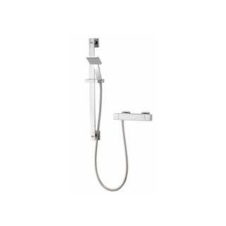 AQUALISA Cool Touch Thermostatic Square Bar Shower Valve With Adjustable Riser Rail Set Chrome