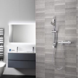 AQUALISA Cool Touch Thermostatic Round Bar Shower Valve & Adjustable Riser Rail Set Chrome