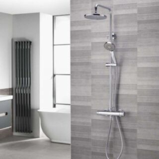 AQUALISA Cool Touch Thermostatic Round Column Shower Valve & Adjustable Riser Rail Set Chrome