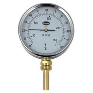 Brannan 100mm Diameter Dial Thermometer With Bottom Connection 50mm Pocket 0 To 120 °C/°F