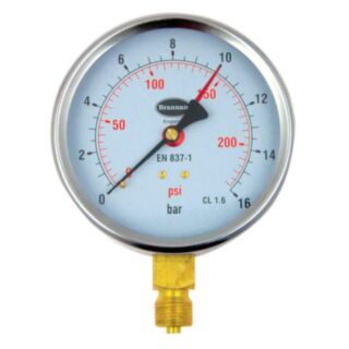 Brannan Pressure Gauge Bottom Connection 3/8 BSP 16Bar/Psi 100mm