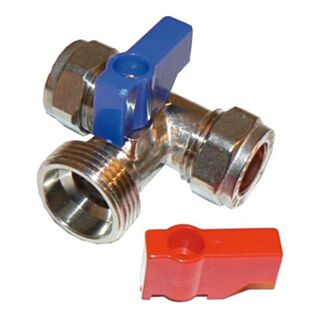 Compression Washing Machine Tee Valve Chrome 15x15mm x ¾