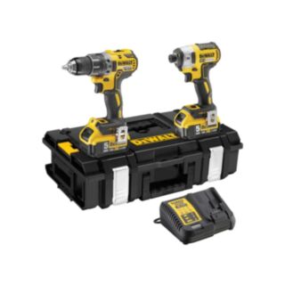 DeWALT Cordless XR Premium Brushless Hammer Drill & Impact Driver Kit 2 x 5.0Ah Lithium Ion Batteries 18V