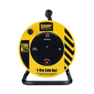 Defender 4 Way Extension Cable Reel 13Amp 240V 1.25mm x 20mtr