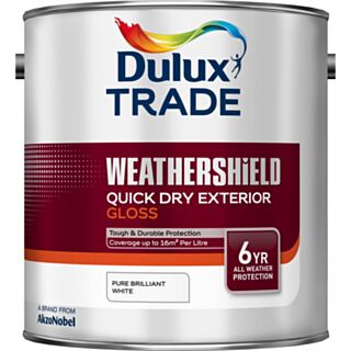 Dulux Trade Weathershield Quick Dry Exterior High Gloss Paint Pure Brilliant White 2.5ltr