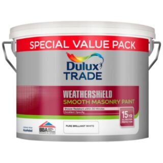 Dulux Trade Weathershield Smooth Masonry Paint Pure Brilliant White 7.5ltr