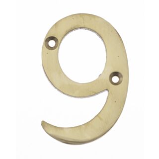 Eclipse Victorian Pattern Numeral '9' Polished Brass 76mm