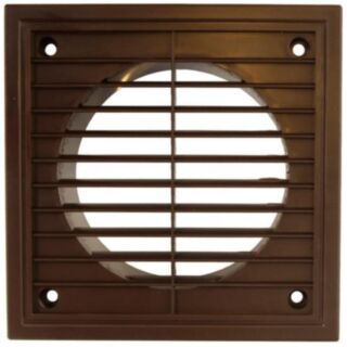 External Fixed Louvre Grille/Wall Outlet Fits 100mm Ducting Brown 140x140mm