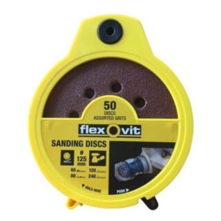 FlexOvit Hook & Loop Sanding Disc With Dispenser 125mm Mixed Grit 50pk