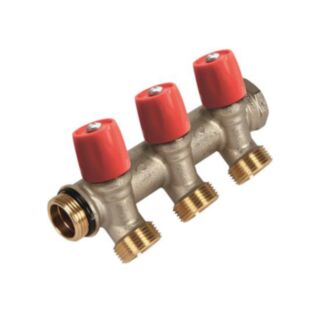 Henco 3 Port Manifold With Valve, Eurocone Connection & O Ring Brass Red ¾ x 45x75x145mm