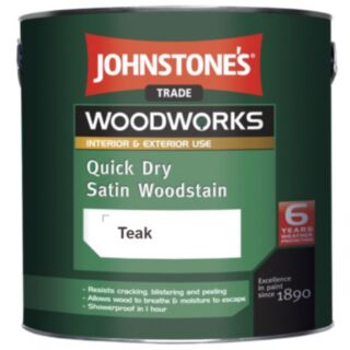 Johnstone's Trade Woodworks Quick Dry Paint Satin Woodstain Teak 2.5ltr