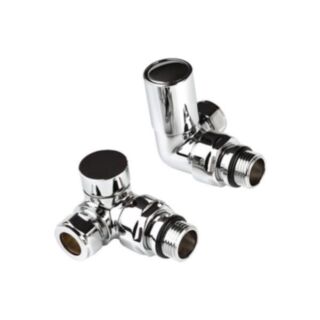 K-RAD Towel Rail Corner Angled Radiator Valves Chrome 15mm (Pair)