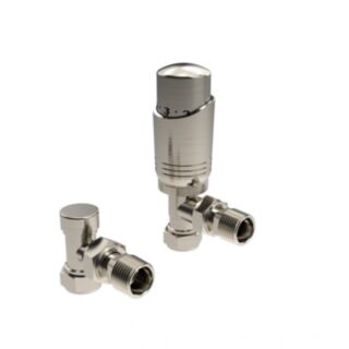 K-Rad Designer Thermostatic Radiator Valve Angled Twin Pack Brushed Nickel