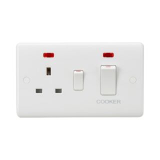 Knightsbridge Curved Edge 45Amp Cooker Switch With 13Amp Switched Socket Double Pole & Neon White
