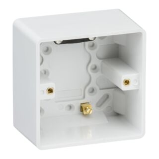 Knightsbridge Curved Edge Pattress Box With Earth Terminal & Cable Strain Relief 1 Gang White 47mm