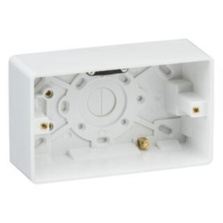 Knightsbridge Curved Edge Pattress Box With Earth Terminal & Cable Strain Relief 2 Gang White 47mm