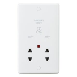 Knightsbridge Curved Edge Shaver Socket Unit Dual Voltage Outlet With Neon 115V & 230V White