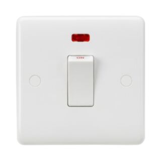 Knightsbridge Curved Edge Switch Double Pole With Neon 1 Gang 45Amp White