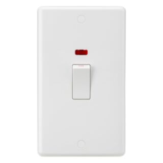 Knightsbridge Curved Edge Switch Double Pole With Neon 2 Gang 45Amp White